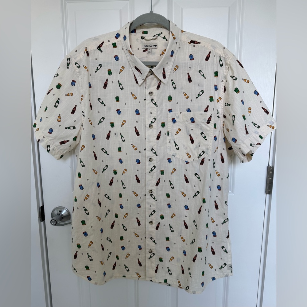 Toad & Co Fletch short sleeve shirt in salt beer print men’s XL‎